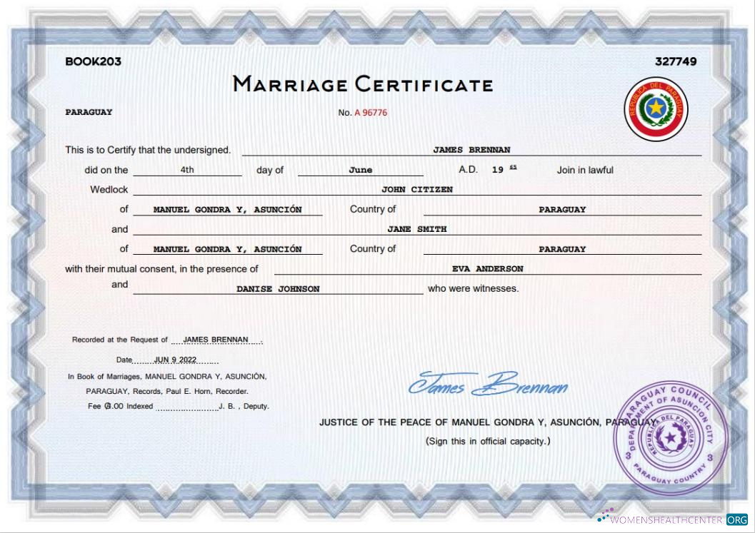 Download Paraguay marriage certificate Word and PDF template Photoshop template